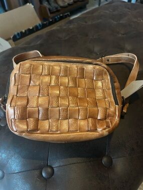 Woven Leather Crossbody Bag tan color